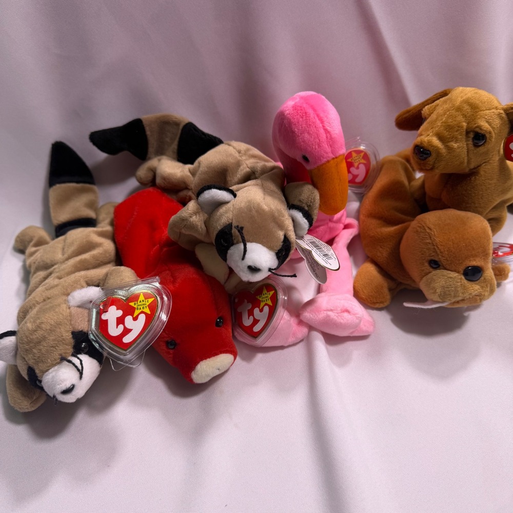 Ty Beanie Babies Lot of 6 Ringo Snort Pinky Weenie Jolly Vintage 1995 1996 Plush